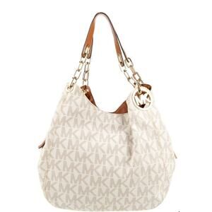 Michael Kors Jet Set Chain Shoulder Bag/Purse MK Logo Vanilla Gold Hardware